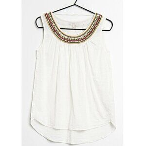 ESPRIT White Multi Embroidered Beaded Sequin Sleeveless Cotton Boho Tank Blouse
